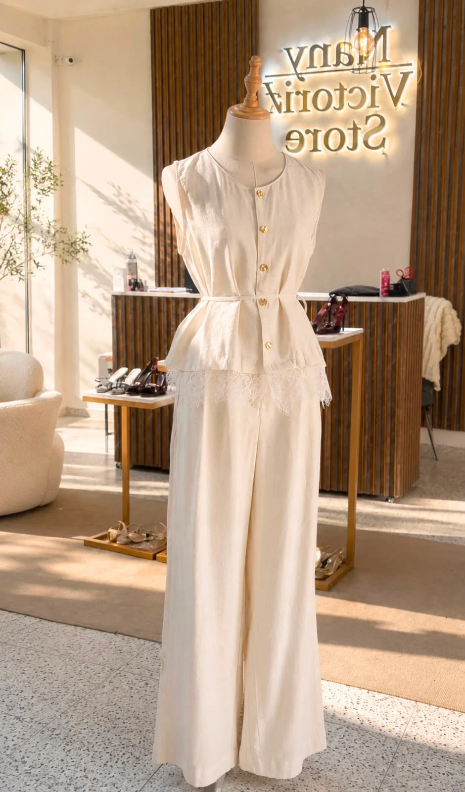 Conjunto pantalon y  blusa  botones dorados